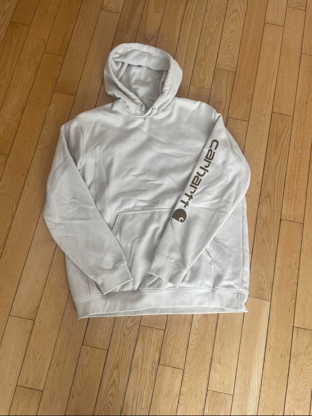 Carhartt White Hoodie with Brown Sleeve Logo